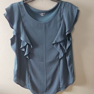 LOFT Teal Ruffle Sleeve Blouse